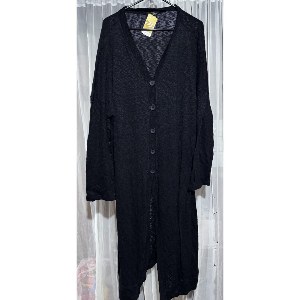 Suzanne Betro 100% Cotton Button Front Duster Cardigan Black Size 3X